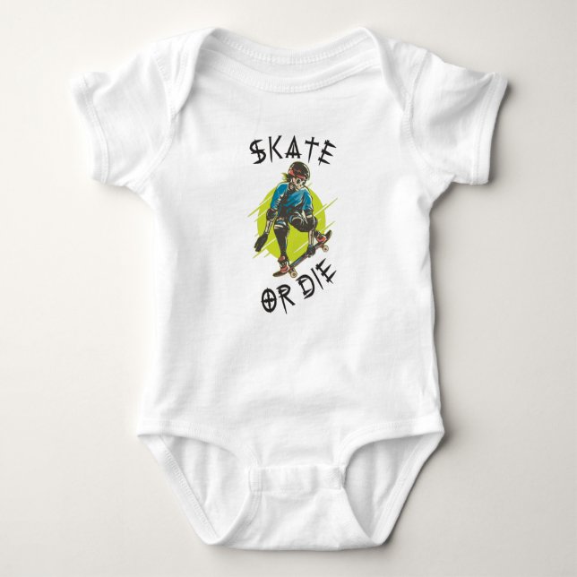 Skate or die Skeleton Skateboarder Baby Bodysuit (Front)