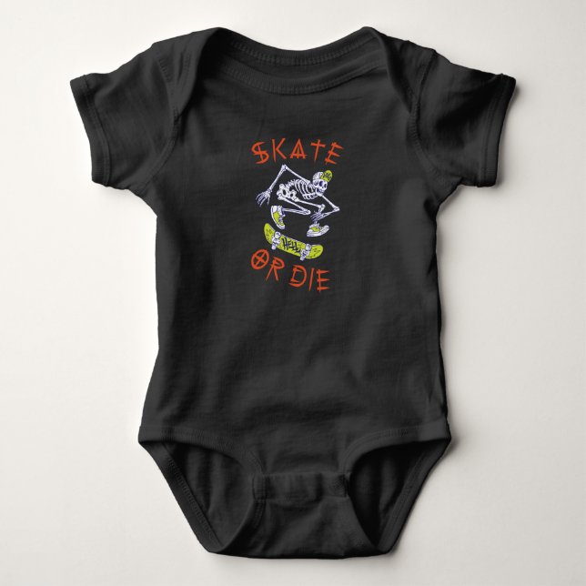 Skate or die Skeleton Skateboarder Baby Bodysuit (Front)