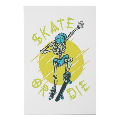 Skate or die Skeleton Skateboarder Faux Canvas Print