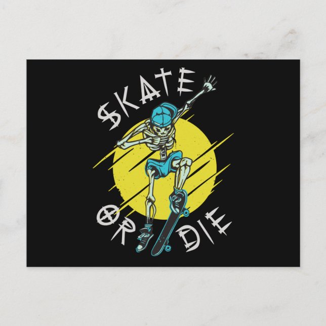 Skate or die Skeleton Skateboarder Postcard (Front)