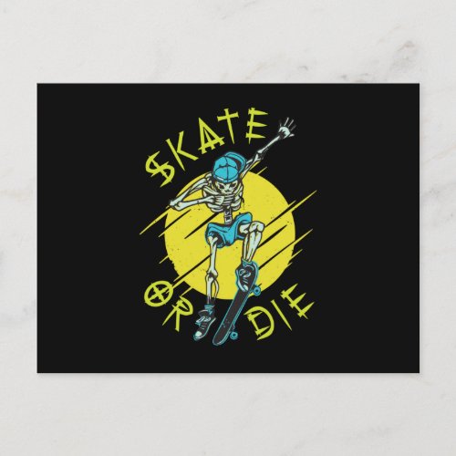 Skate or die Skeleton Skateboarder Postcard