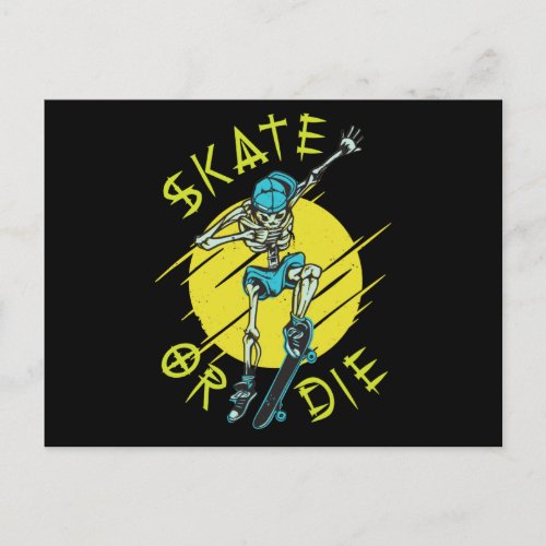 Skate or die Skeleton Skateboarder Postcard