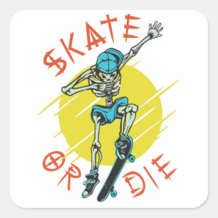 Skate or die Skeleton Skateboarder Square Sticker
