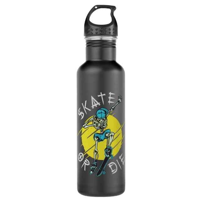 Skate or die Skeleton Skateboarder Stainless Steel Water Bottle (Front)