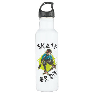 Skate or die Skeleton Skateboarder Stainless Steel Water Bottle