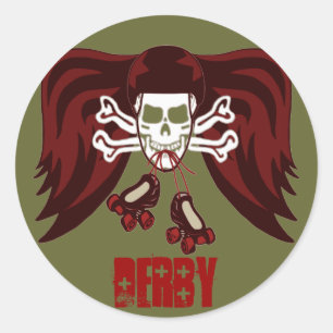 Skate or die with angel wings classic round sticker