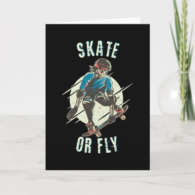 Skate or Fly Skeleton Skateboarder Card (Front)