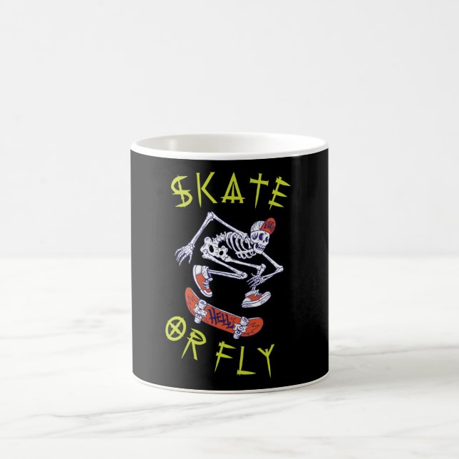 Skate or Fly Skeleton Skateboarder Coffee Mug (Center)