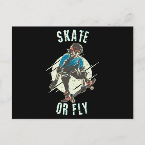 Skate or Fly Skeleton Skateboarder Postcard