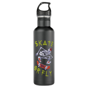 Skate or Fly Skeleton Skateboarder Stainless Steel Water Bottle