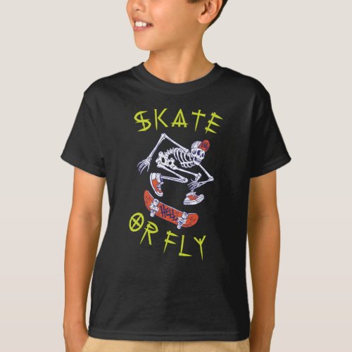 Skate or Fly Skeleton Skateboarder T_Shirt