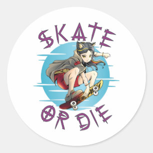 Skate or the Girl Skateboarder Classic Round Sticker