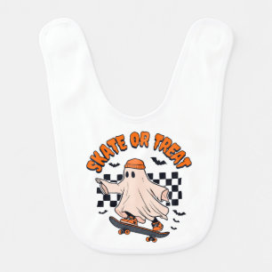 Skate or Treat Ghost Halloween Baby Bib