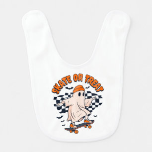 Skate or Treat Ghost Halloween Baby Bib