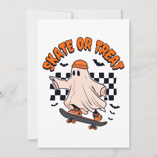 Skate or Treat Ghost Halloween Invitation (Front)