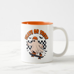 Skate or Treat Ghost Halloween Two-Tone Coffee Mug