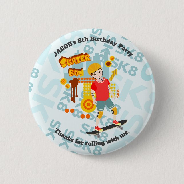 Skate Park Fun Boy Birthday Party Button (Front)