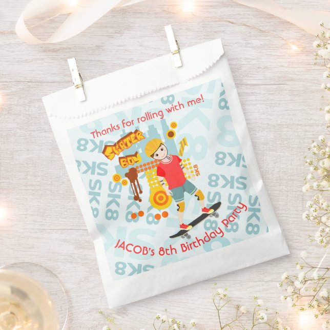 Skate Park Fun Boy Birthday Party Favor Bag (Clipped)