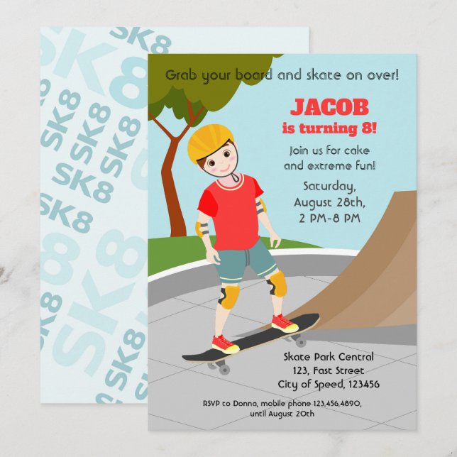 Skate Park Fun Boy Birthday Party Invitation (Front/Back)