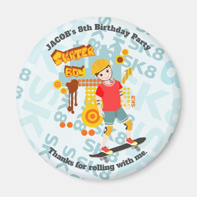Skate Park Fun Boy Birthday Party Magnet (Front)