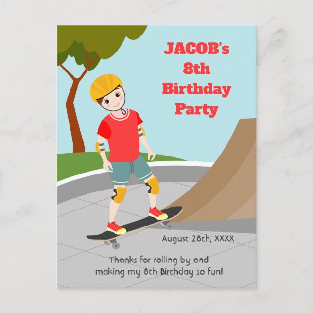 Skate Park Fun Boy Birthday Party Postcard (Front)