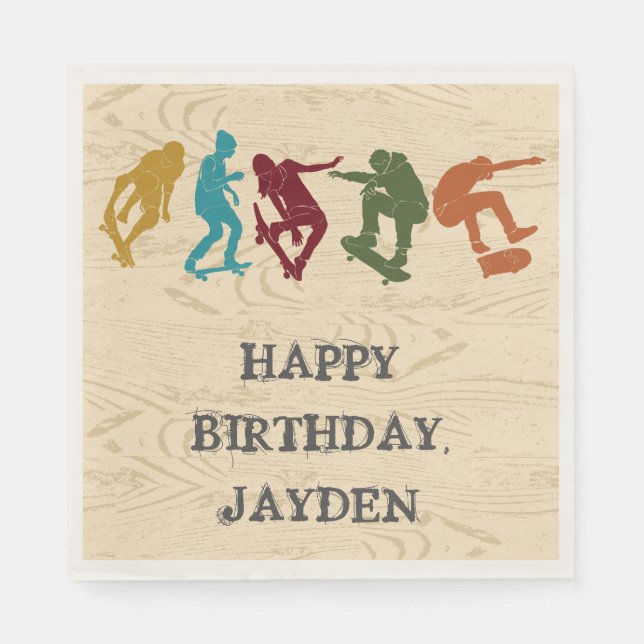 Skate Park Skateboarding Themed Teen Boys Birthday Napkins (Front)