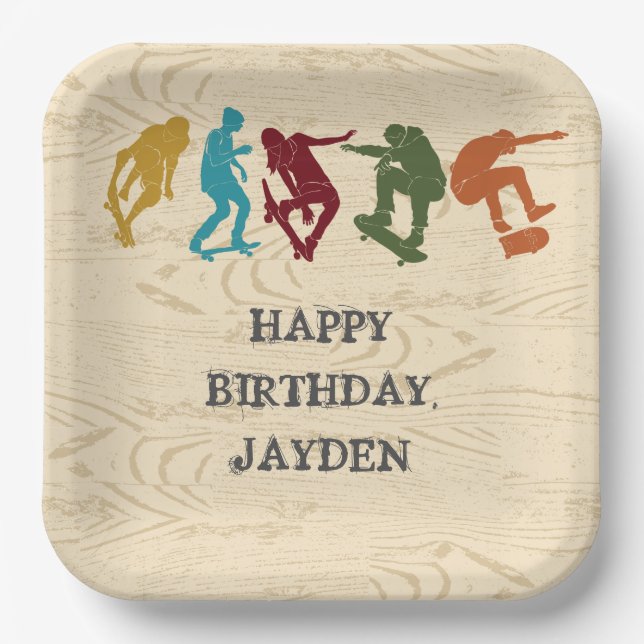 Skate Park Skateboarding Themed Teen Boys Birthday Paper Plates (Front)