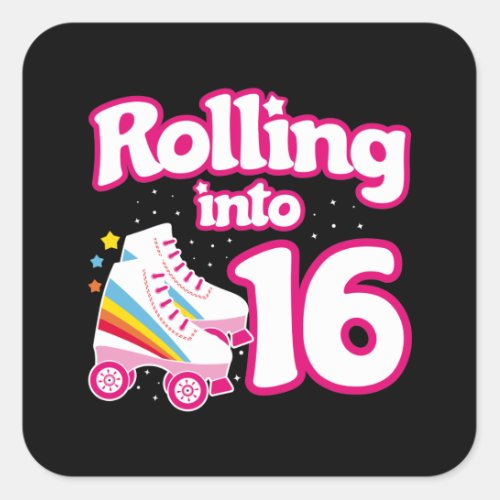 Skate Party _ 16th Birthday Party _ Roller Skating Square Sticker