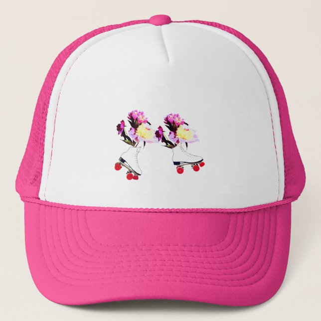 Skate & Peonies Trucker Hat (Front)