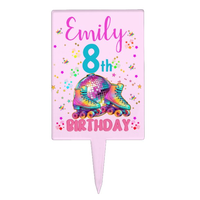 Skate Roller Disco Birthday Girl Matching Cake Topper (Front)