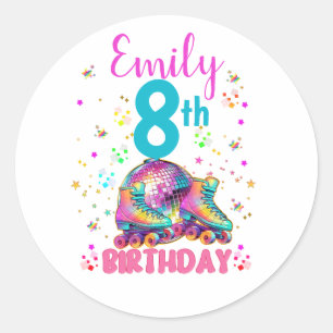 Skate Roller Disco Birthday Girl Matching Classic Round Sticker