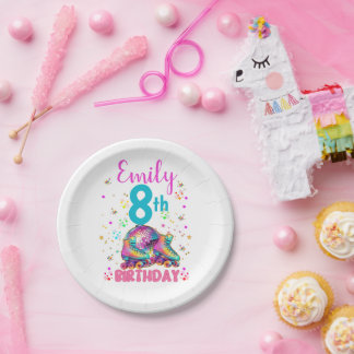 Skate Roller Disco Birthday Girl Matching Paper Plates