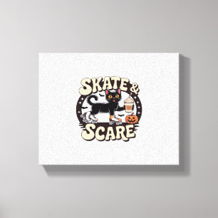 Skate & Scare – Cute Black Cat Roller Skating Over Canvas Print