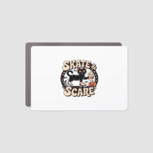 Skate & Scare – Cute Black Cat Roller Skating Over Car Magnet