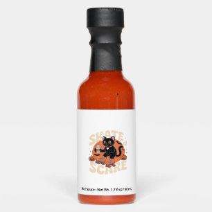 Skate & Scare � Cute Black Cat Roller Skating Over Hot Sauces