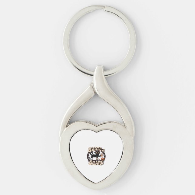 Skate & Scare � Cute Black Cat Roller Skating Over Keychain (Front)