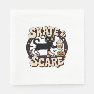 Skate & Scare – Cute Black Cat Roller Skating Over Napkins