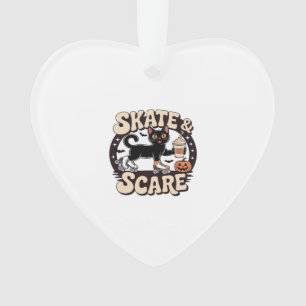 Skate & Scare � Cute Black Cat Roller Skating Over Ornament