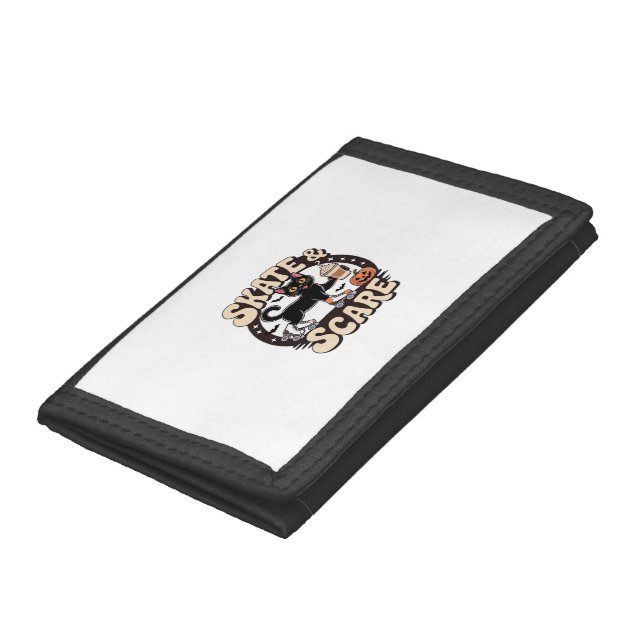 Skate & Scare – Cute Black Cat Roller Skating Over Trifold Wallet (Bottom)