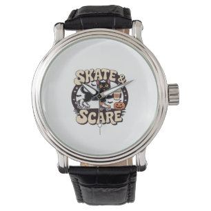 Skate & Scare – Cute Black Cat Roller Skating Over Watch