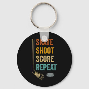 Skate Shoot Score Repeat Bold Hockey Fan Motivatio Keychain