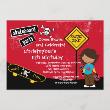 Skate Skateboard Party Birthday Invitations by alleventsinvitations at Zazzle