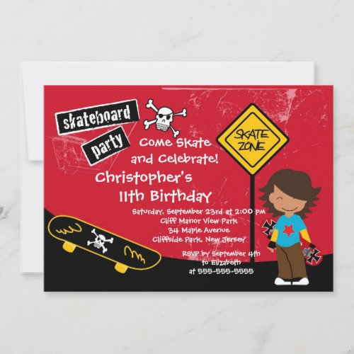 Skate Skateboard Party Birthday Invitations