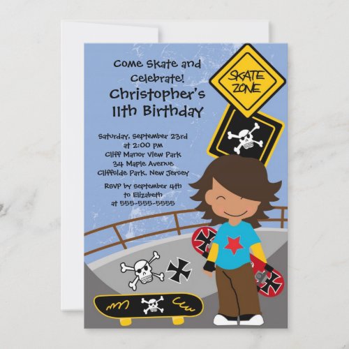 Skate Skateboard Party Birthday Invitations