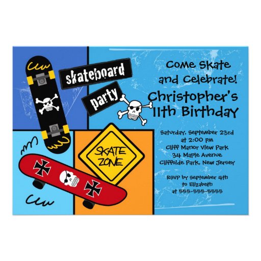 Skate Skateboard Party Birthday Invitations | Zazzle