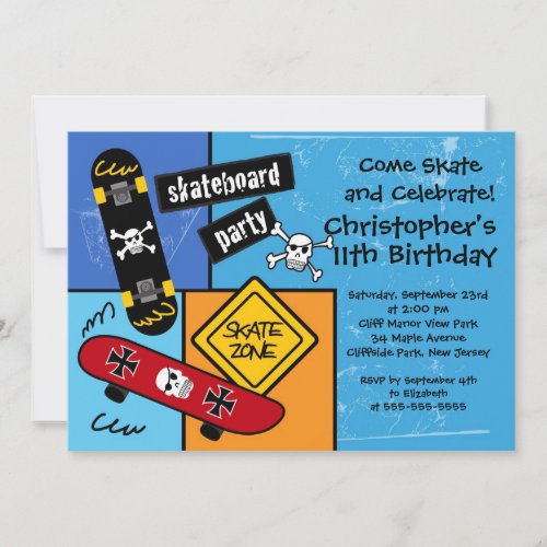 Skate Skateboard Party Birthday Invitations