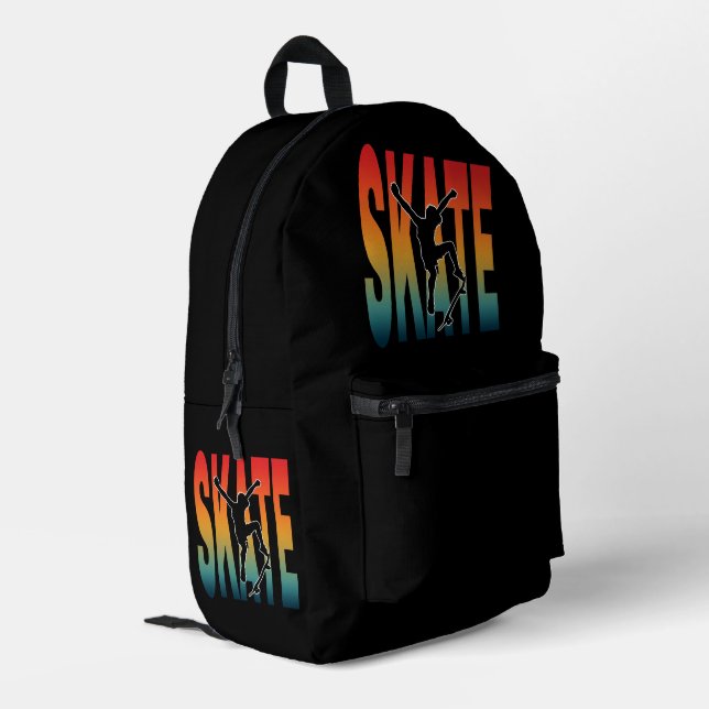 Skate Skateboarding Silhouette Printed Backpack (Back Corner Left)