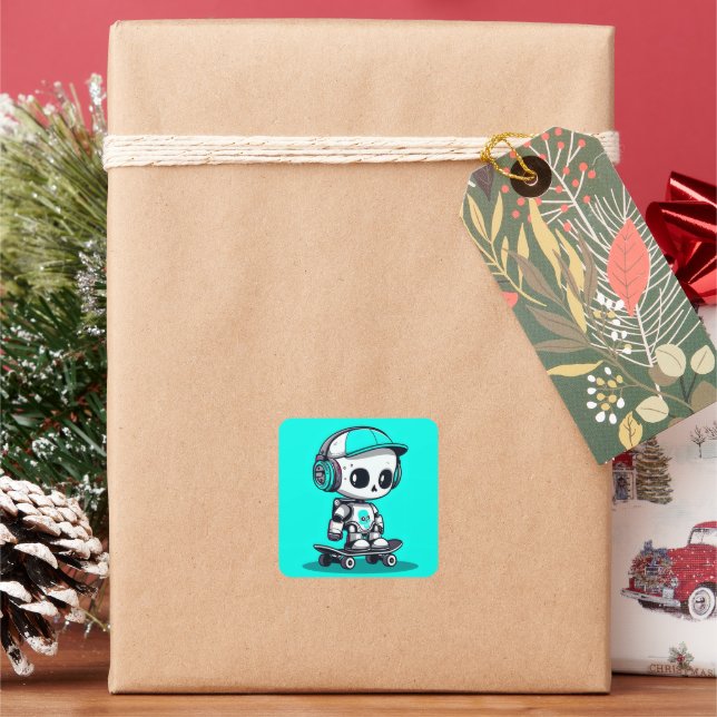 Skate SkullBot Square Sticker (Holiday)