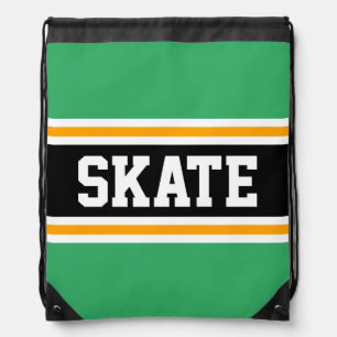 SKATE Sporty Bright Green Black Racing Stripes Drawstring Bag