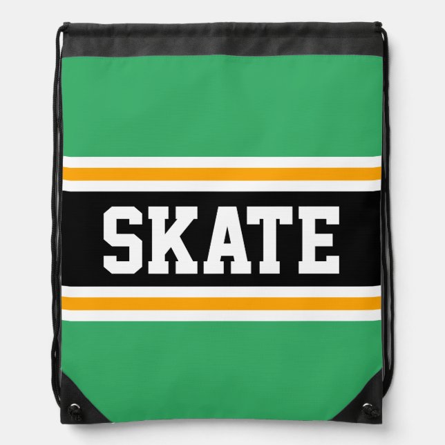 SKATE Sporty Bright Green Black Racing Stripes Drawstring Bag (Front)